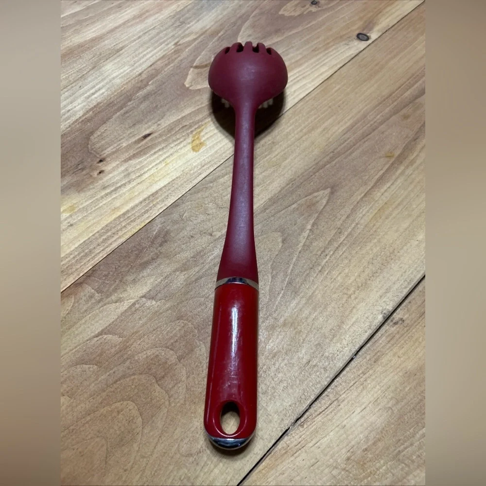 KitchenAid Red Slotted Spoon with Silver Detail